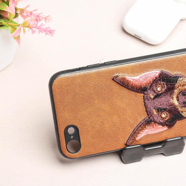 Brown Leather Doberman Ornamented for Apple Iphone SE 2