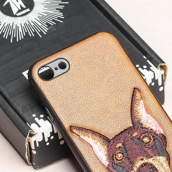 Brown Leather Doberman Ornamented for Apple Iphone SE 2