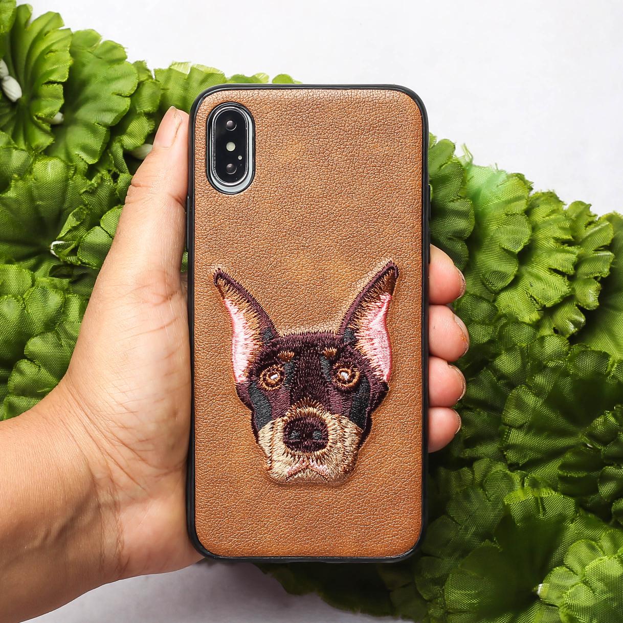 Brown Leather Doberman Ornamented for Apple Iphone X/XS