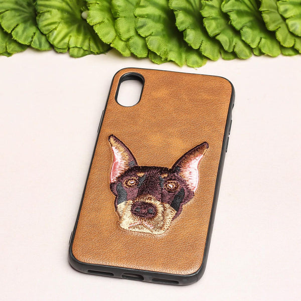 Brown Leather Doberman Ornamented for Apple Iphone X/XS