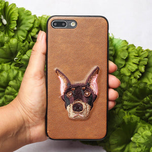 Brown Leather Doberman Ornamented for Apple Iphone 7 Plus