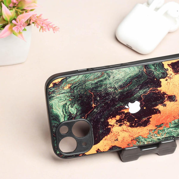 Green Golden elegance marble metal back case for Apple Iphone 13