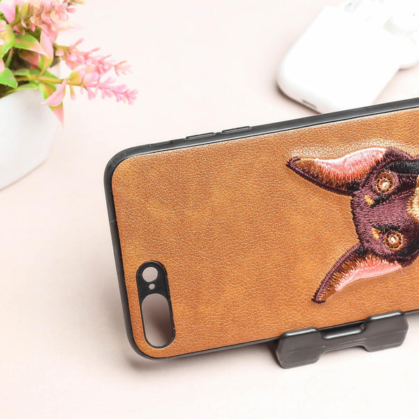 Brown Leather Doberman Ornamented for Apple Iphone 8 Plus