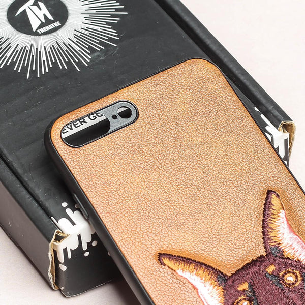 Brown Leather Doberman Ornamented for Apple Iphone 8 Plus