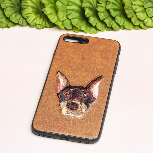 Brown Leather Doberman Ornamented for Apple Iphone 8 Plus