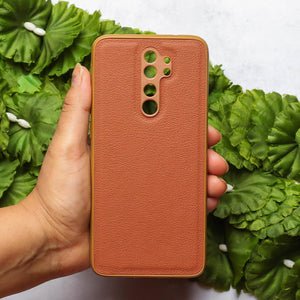 Raised Edges Brown Leather Case for Redmi Note 8 Pro