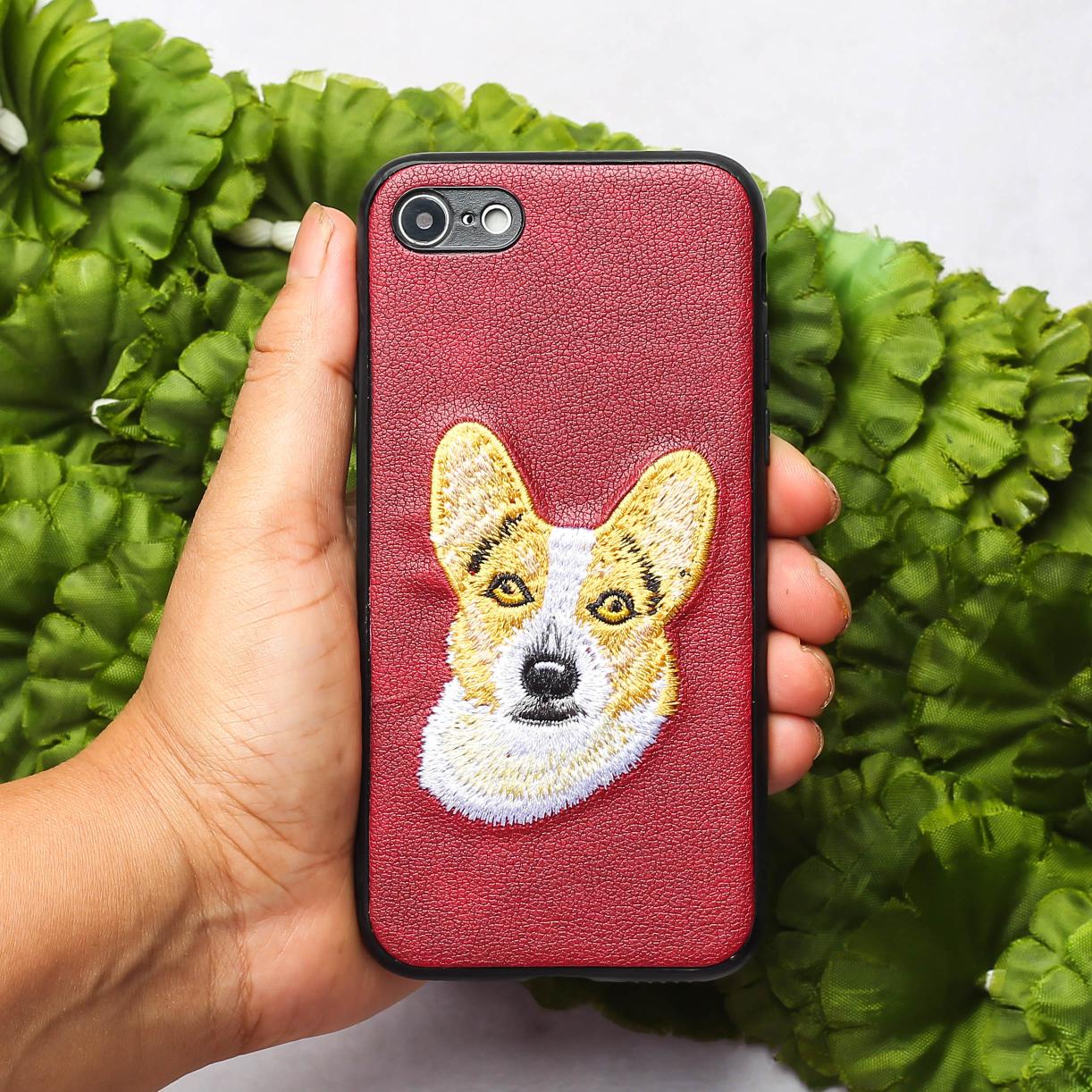 Wine Leather Corgi Ornamented for Apple Iphone 7 Plus