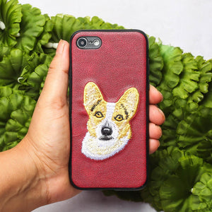 Wine Leather Corgi Ornamented for Apple Iphone 7 Plus