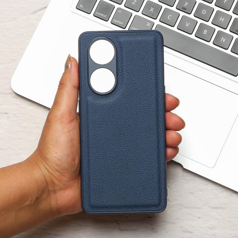 Raised Edges Blue Leather Case for Oppo Reno 8t