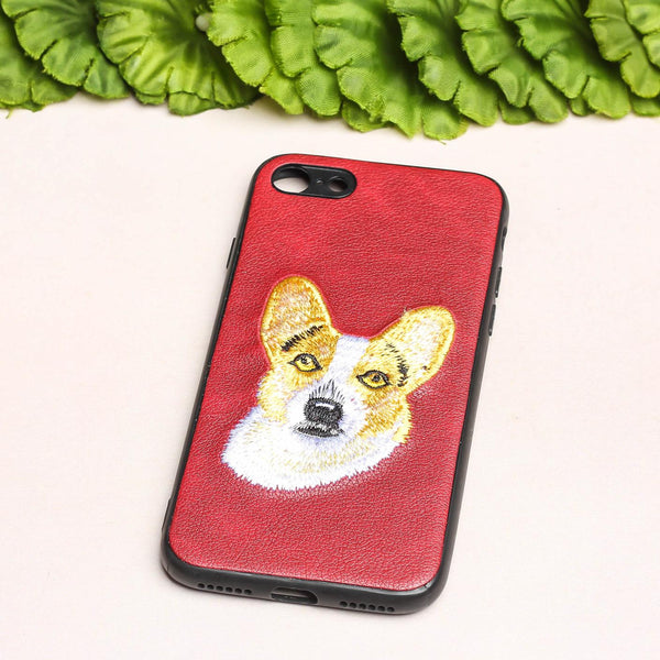 Wine Leather Corgi Ornamented for Apple Iphone 7 Plus