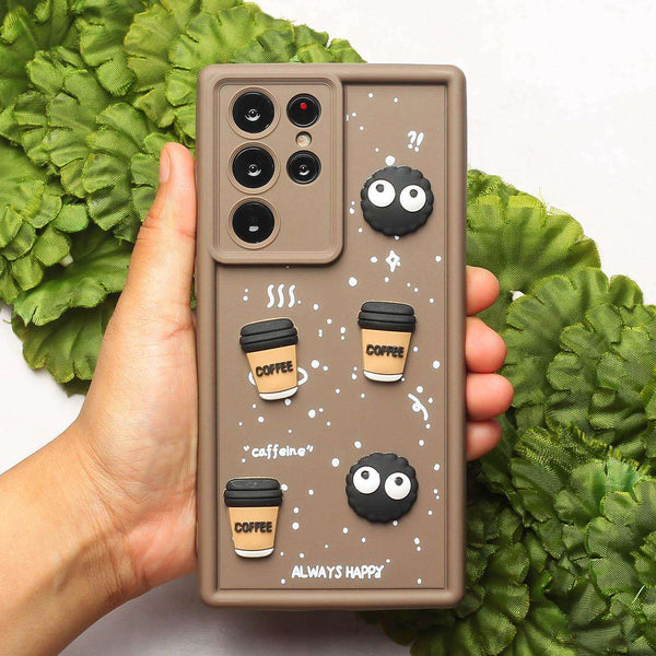 Brown COFFEE (ALWAYS HAPPY) Silicone case for Samsung S25 Ultra