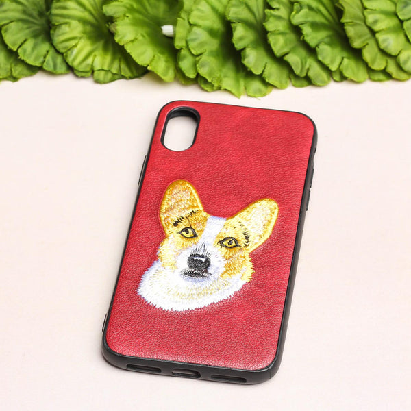 Wine Leather Corgi Ornamented for Apple Iphone X/XS