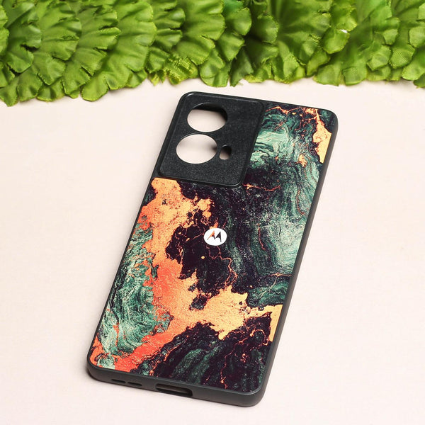 Green Golden elegance marble metal back case for Moto Edge 50 Fusion