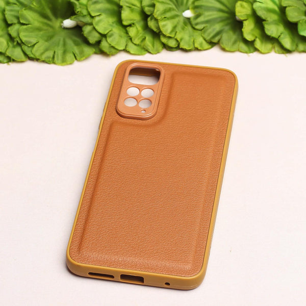 Raised Edges Brown Leather Case for Redmi Note 11