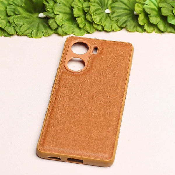 Raised Edges Brown Leather Case for Vivo V29E