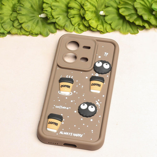 Brown COFFEE (ALWAYS HAPPY) Silicone case for Vivo V25