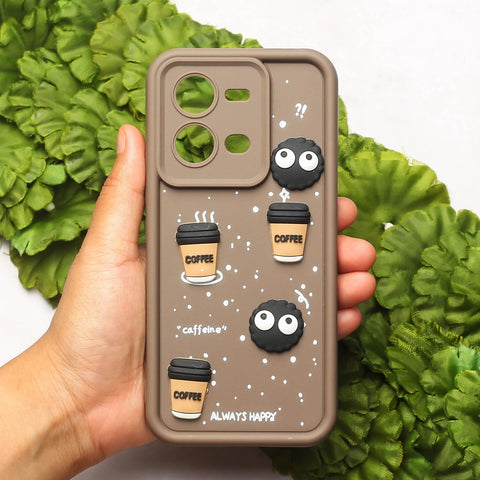 Brown COFFEE (ALWAYS HAPPY) Silicone case for Vivo V25