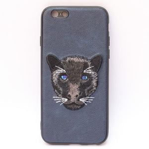 Dark Blue Leather Black Panther Ornamented for Apple Iphone 6/6s