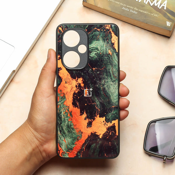 Green Golden elegance marble metal back case for OnePlus Nord CE 3 Lite