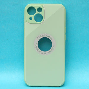 3D Light Green Glass Logo Cut Silicone case for Apple iphone 13