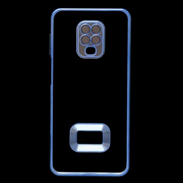 Blue 6D Chrome Logo Cut Transparent Case for Redmi Note 9 Pro Max