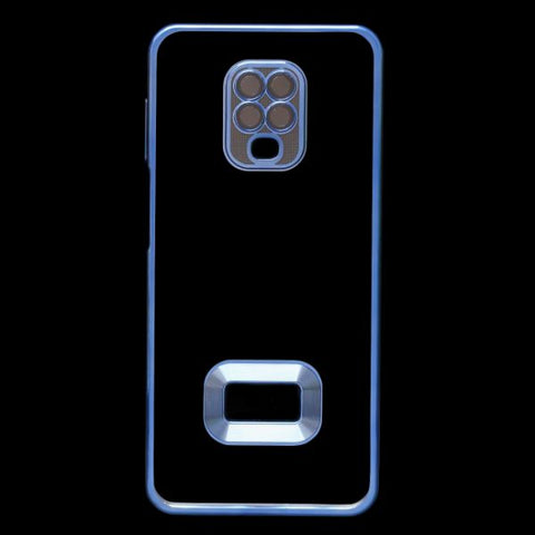 Blue 6D Chrome Logo Cut Transparent Case for Redmi Note 9 Pro