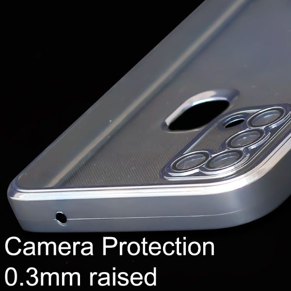 Blue 6D Chrome Logo Cut Transparent Case for Samsung F41