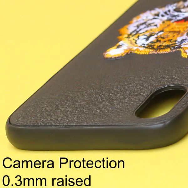 Black Leather Yellow Lion Ornamented for Apple iPhone Xs Max