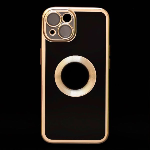 Golden 6D Chrome Logo Cut Transparent Case for Apple iphone 15