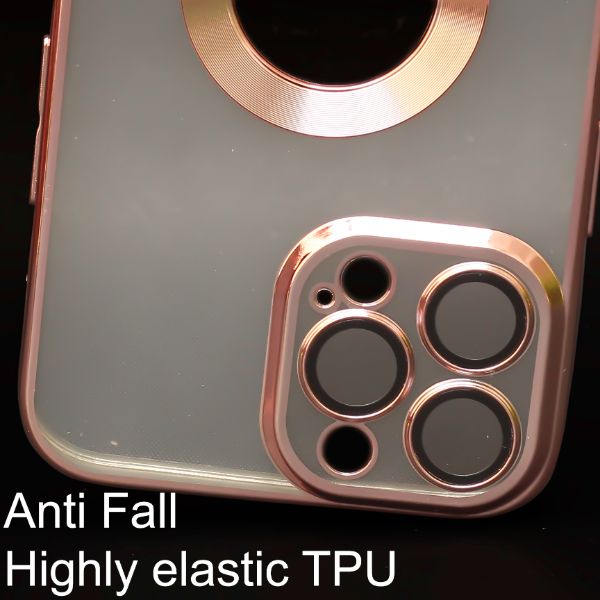 Pink 6D Chrome Logo Cut Transparent Case for Apple iphone 14 Pro Max