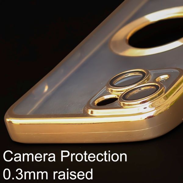 Golden 6D Chrome Logo Cut Transparent Case for Apple iphone 15 Plus