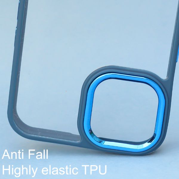 Dark Blue Metal Safe Transparent Case for Apple iphone 15 Plus