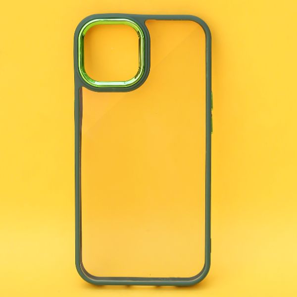 Dark Green Metal Safe Transparent Case for Apple iphone 15 Plus