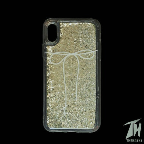 Golden White bow glitter silicone case for Apple Iphone Xr