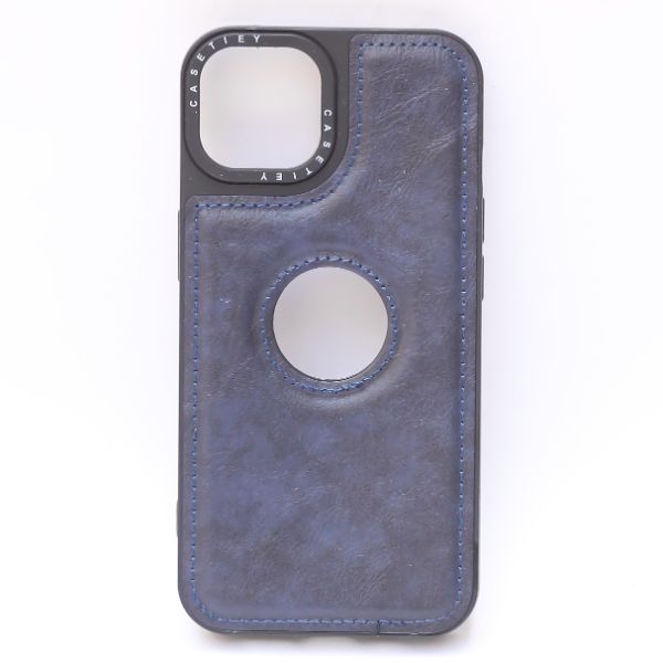 Puloka Dark Blue Logo cut Leather silicone case for Apple iPhone 14 Plus