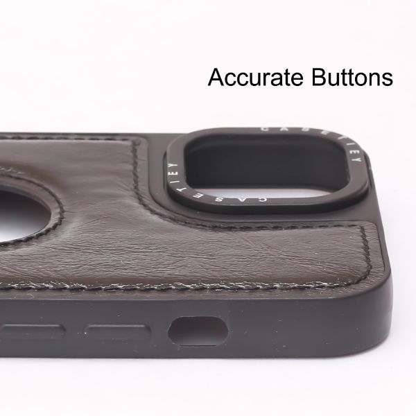 Puloka Black Logo cut Leather silicone case for Apple iPhone 15 Plus