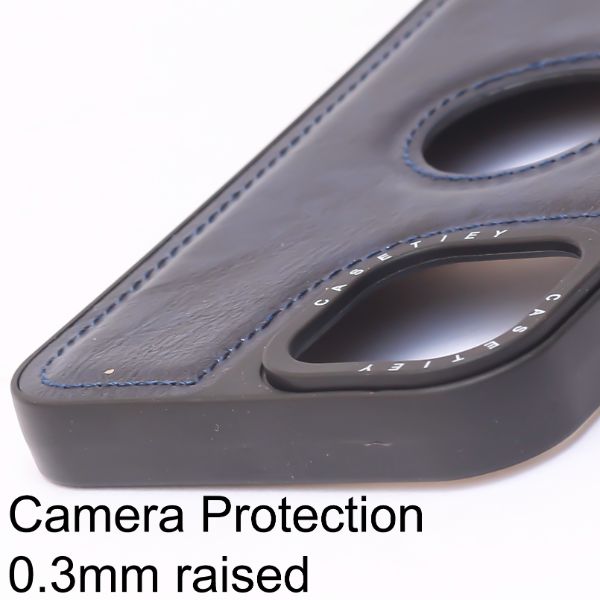 Puloka Dark Blue Logo cut Leather silicone case for Apple iPhone 12