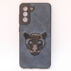 Dark Blue Leather Black Panther Ornamented for Samsung S22