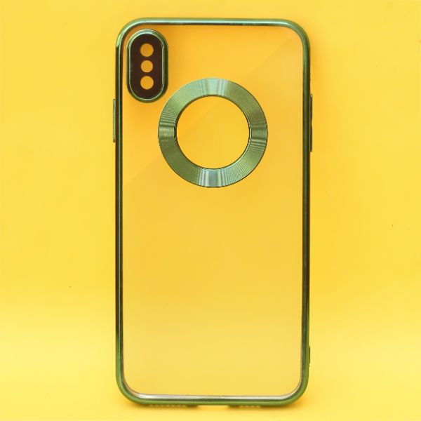 Green 6D Chrome Logo Cut Transparent Case for Apple iphone X/Xs