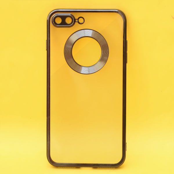 Black 6D Chrome Logo Cut Transparent Case for Apple iphone 7 Plus
