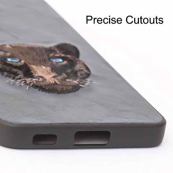 Dark Blue Leather Black Panther Ornamented for Samsung S23 5G