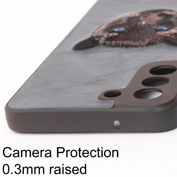 Dark Blue Leather Black Panther Ornamented for Samsung S23 5G