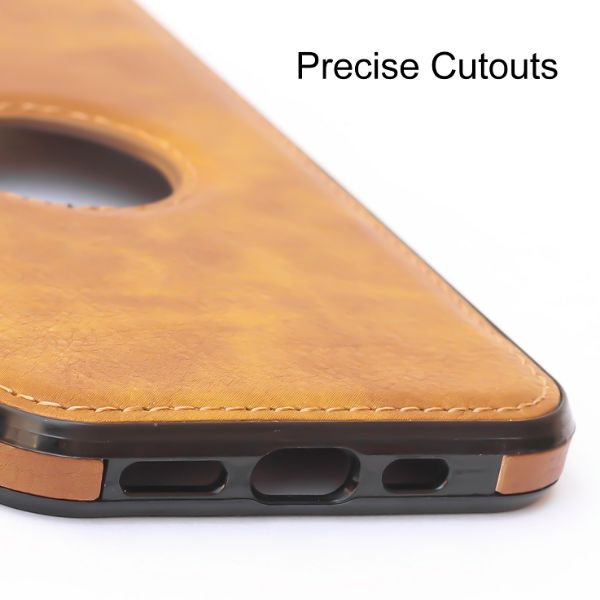 Puloka Brown Logo cut Leather silicone case for Apple iPhone 12 Pro