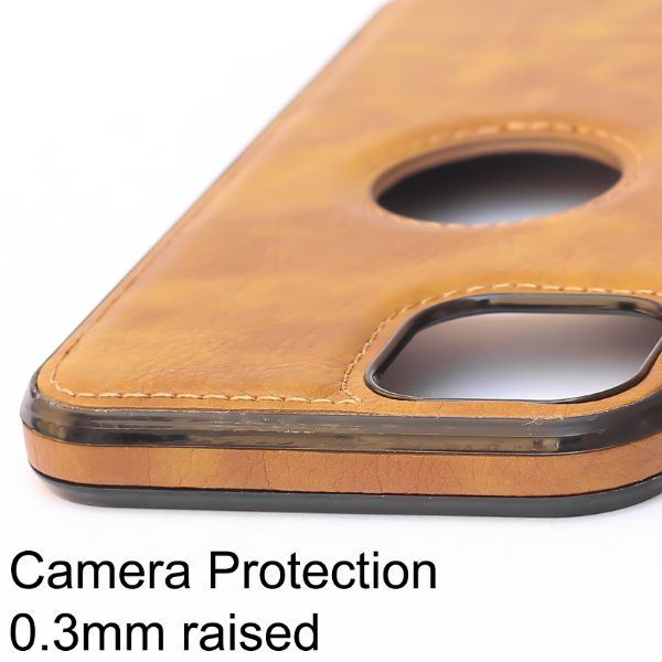 Puloka Brown Logo cut Leather silicone case for Apple iPhone 12