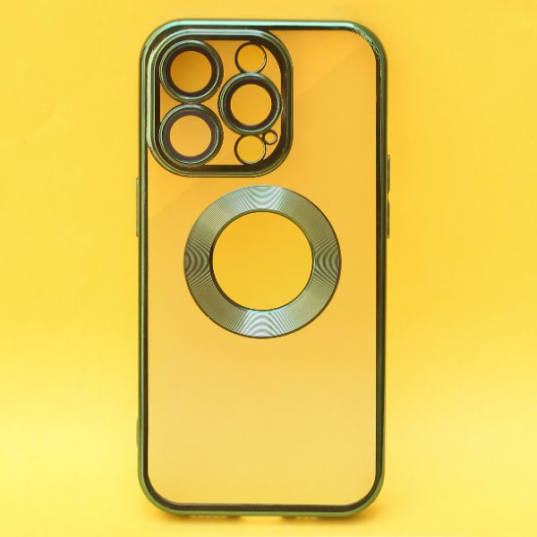Green 6D Chrome Logo Cut Transparent Case for Apple iphone 14 Pro