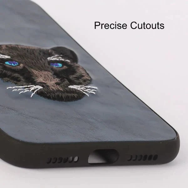 Dark Blue Leather Black Panther Ornamented for Apple Iphone 12