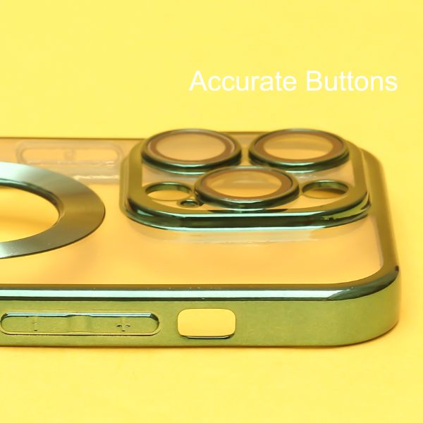 Green 6D Chrome Logo Cut Transparent Case for Apple iphone 15 Pro Max