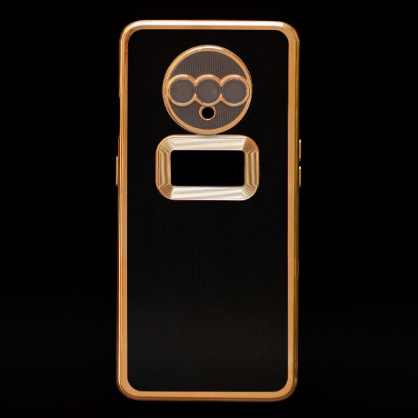 Gold 6D Chrome Logo Cut Transparent Case for Oneplus 7T