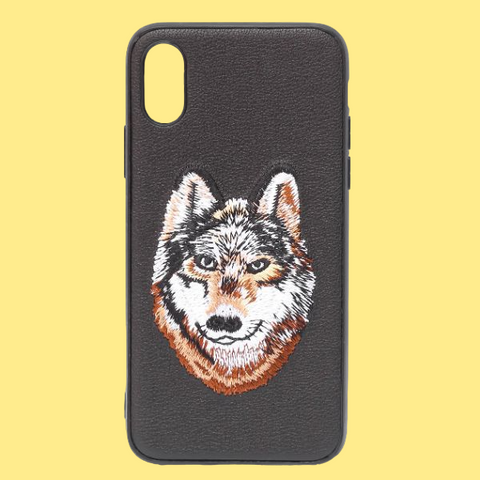 Black Leather Brown Fox Ornamented for Apple iPhone X/XS