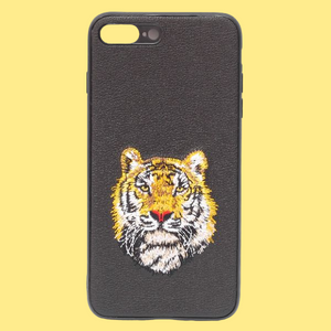 Black Leather Yellow Lion Ornamented for Apple iPhone 8 Plus